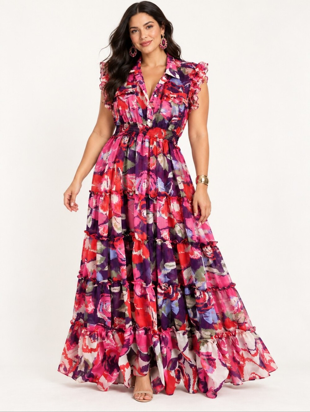 MISA Los Angeles Floral Ruffle Maxi Dress